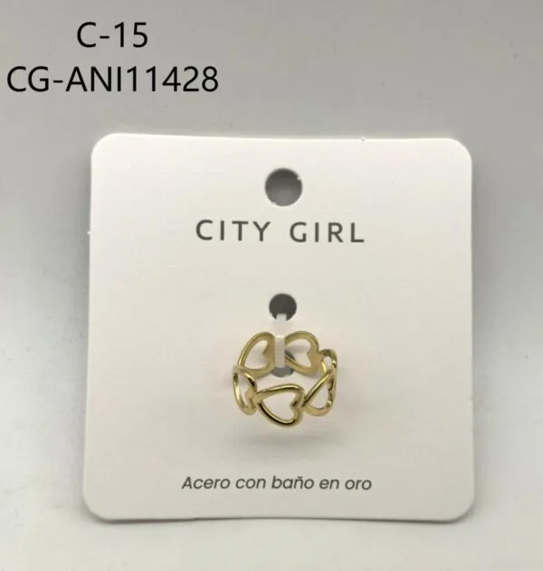 ANILLO DE ACERO BAÑADO EN ORO CITY GIRL