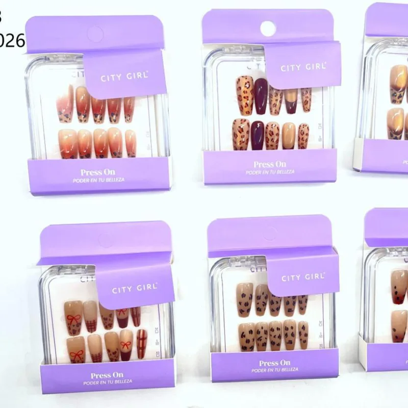 PRESS ON STILETTO EFECTO OJO DE GATO ANIMAL PRINT CITY GIRL