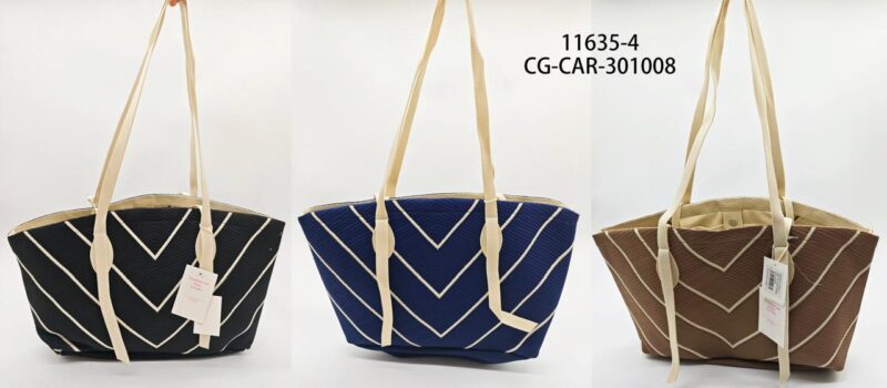 CARTERA DE TELA UNICOLOR CON LINEAS