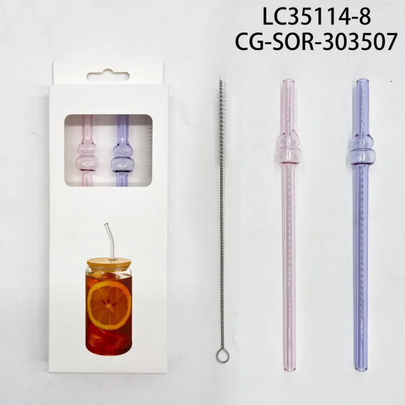 SET DE SORBETES DE VIDRIO REUTILIZABLE CON CEPILLO