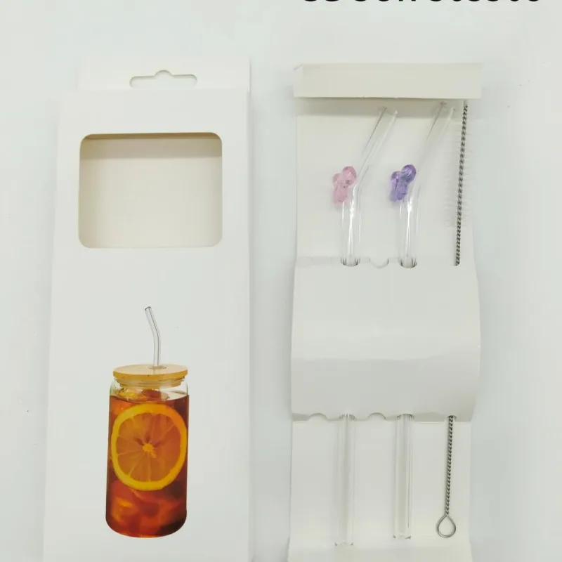 SET DE SORBETES DE VIDRIO REUTILIZABLE CON CEPILLO MARIPOSA